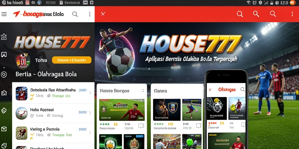 Antarmuka utama HOUSE777 menampilkan berita dan statistik olahraga bola.