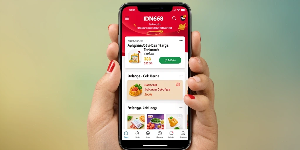 Antarmuka aplikasi IDN668 menampilkan berbagai produk dengan harga terkini.