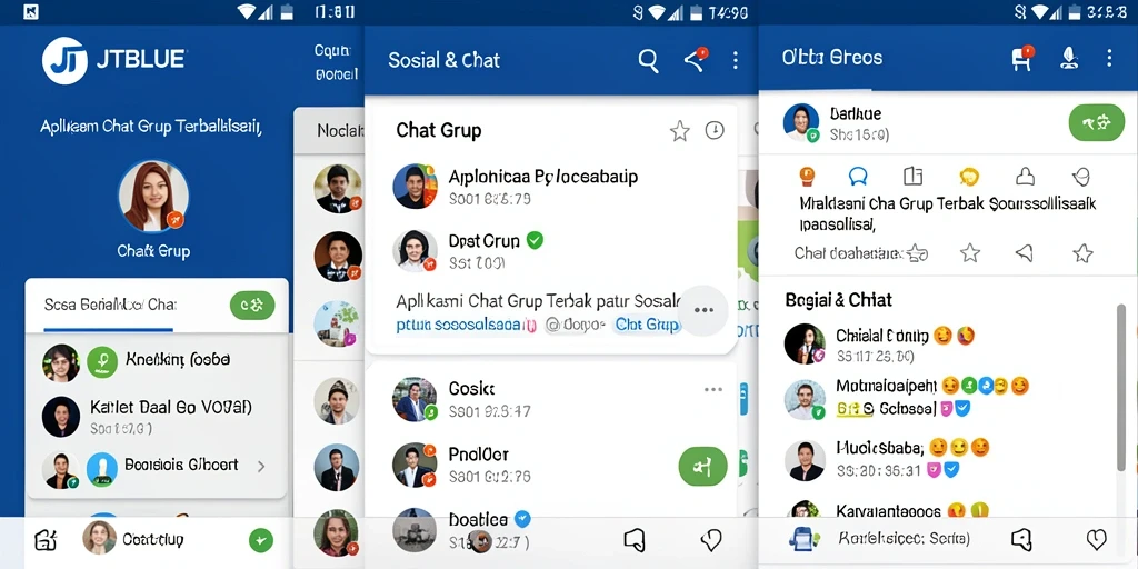 Tampilan antarmuka JTBLUE dengan fitur Chat Grup yang menarik.