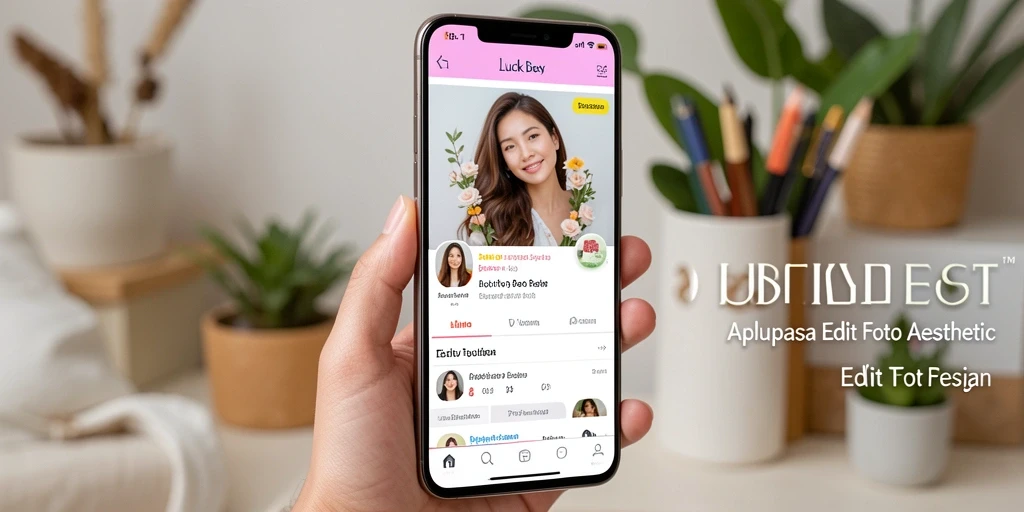 Antarmuka LUCKYBEST untuk edit foto aesthetic yang menarik.