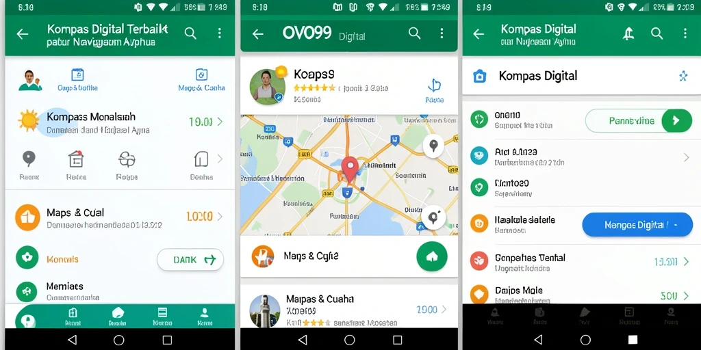 Tampilan antarmuka OVO99 dengan fitur Kompas Digital.