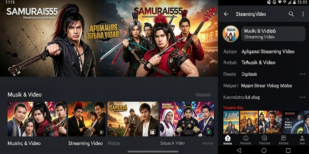Antarmuka aplikasi SAMURAI555 untuk Streaming Video yang menarik.